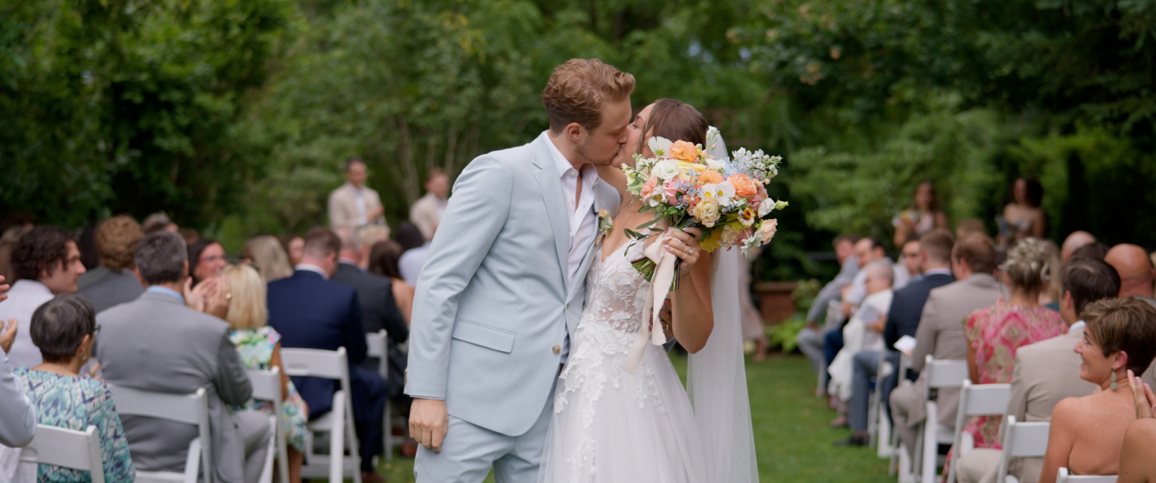 Couple first ceremony kiss