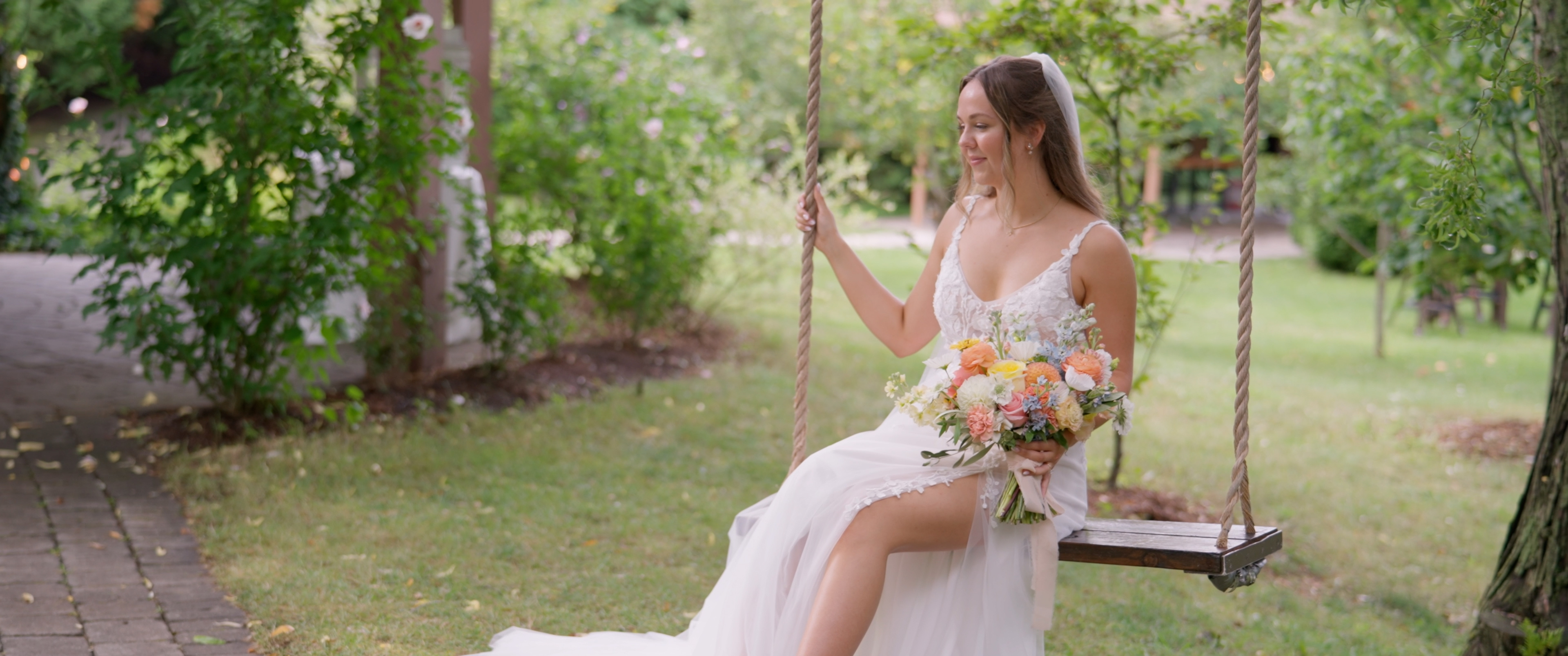 Bride at garden estate, Charleston