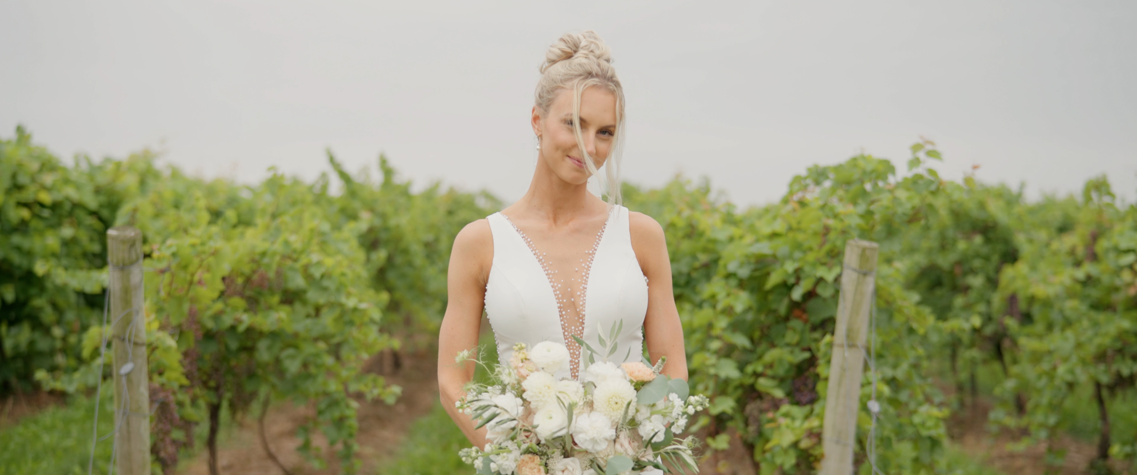 Bride in vineyard, Arizona desert light